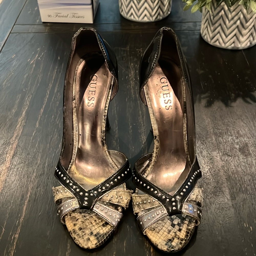 Guess High Heal Shoes, snake skin design, size 7m